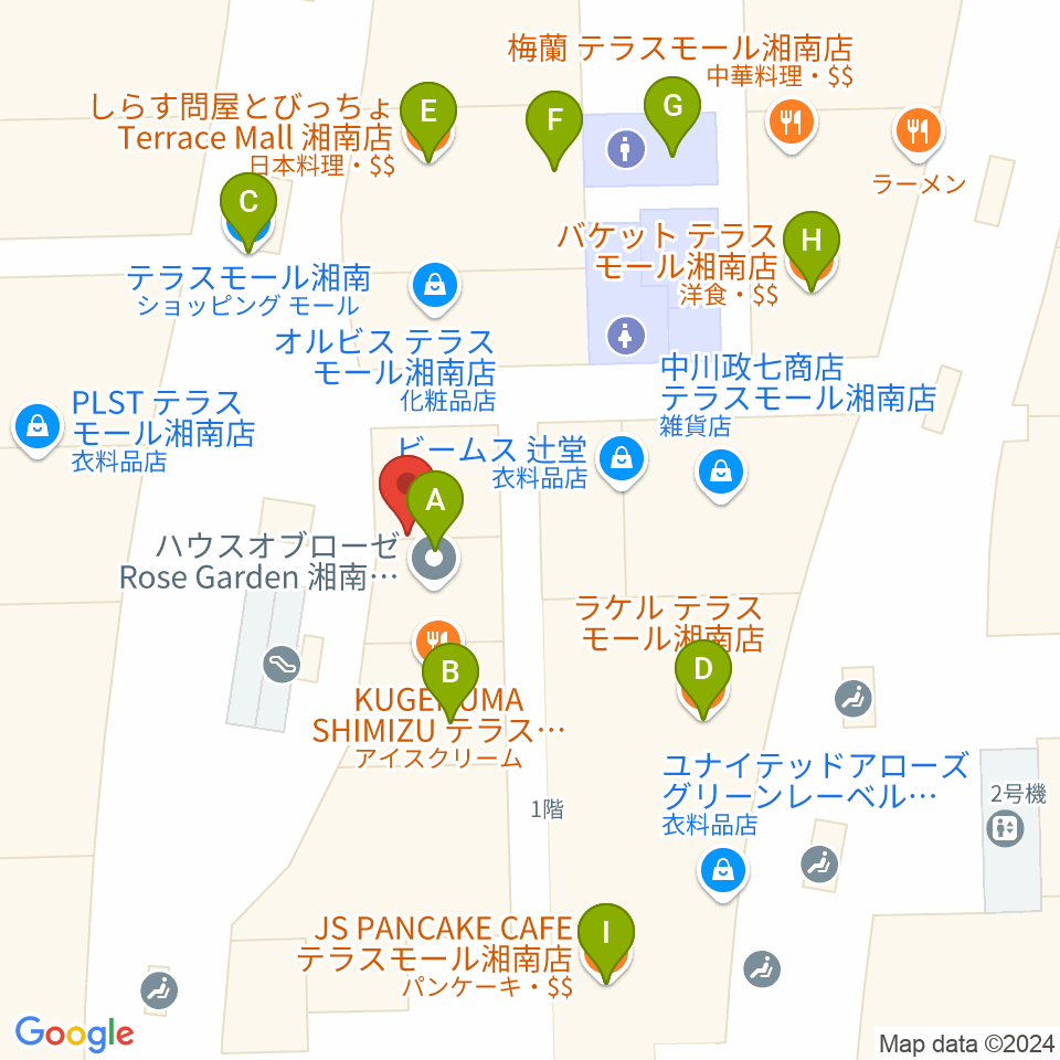 JEUGIAカルチャーセンター テラスモール湘南周辺のファミレス・ファーストフード一覧地図