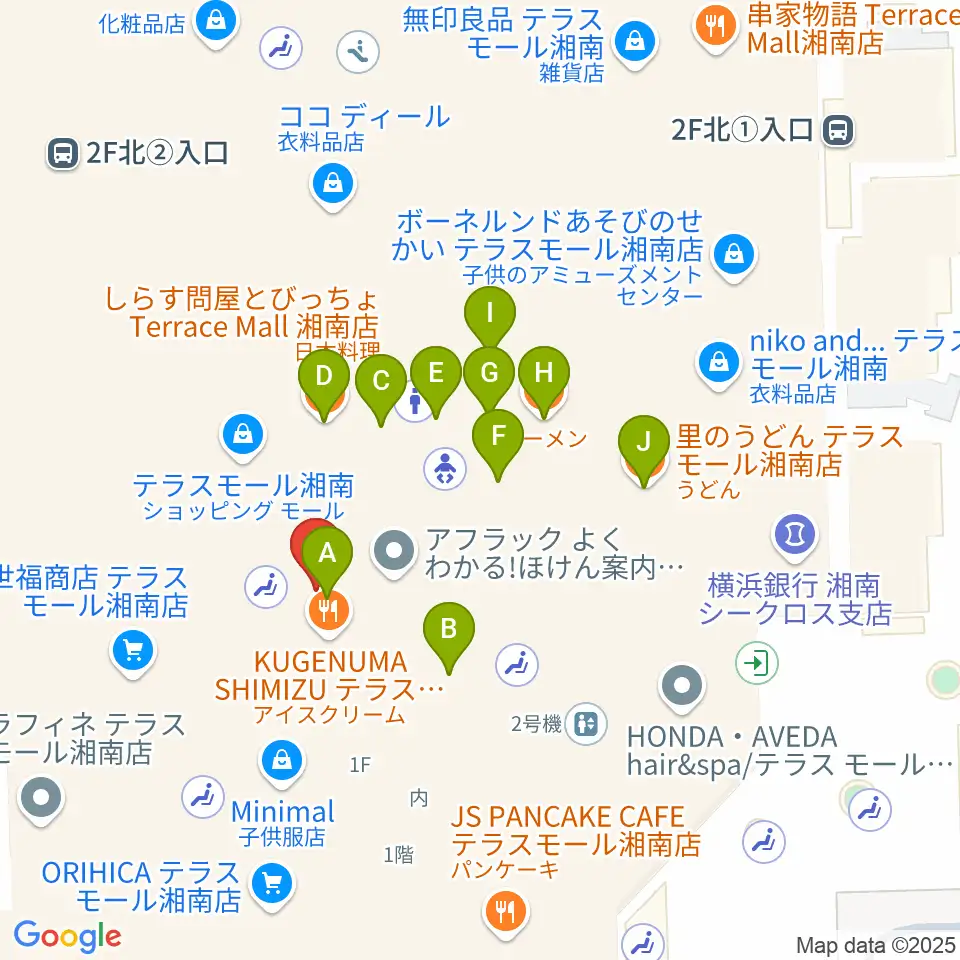 JEUGIAカルチャーセンター テラスモール湘南周辺のファミレス・ファーストフード一覧地図
