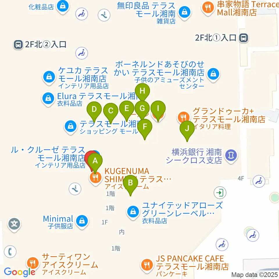 JEUGIAカルチャーセンター テラスモール湘南周辺のファミレス・ファーストフード一覧地図