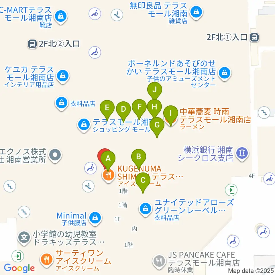 JEUGIAカルチャーセンター テラスモール湘南周辺のファミレス・ファーストフード一覧地図