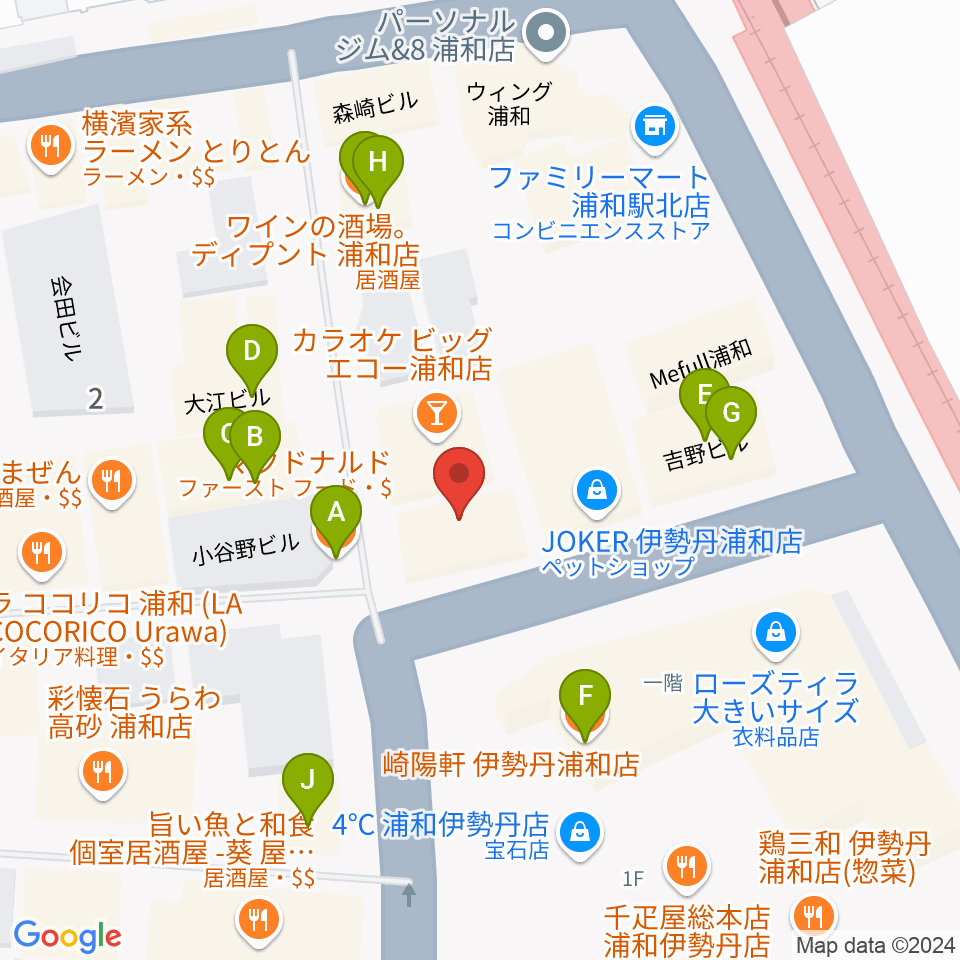 柏屋楽器 浦和ミュージックプラザ周辺のファミレス・ファーストフード一覧地図