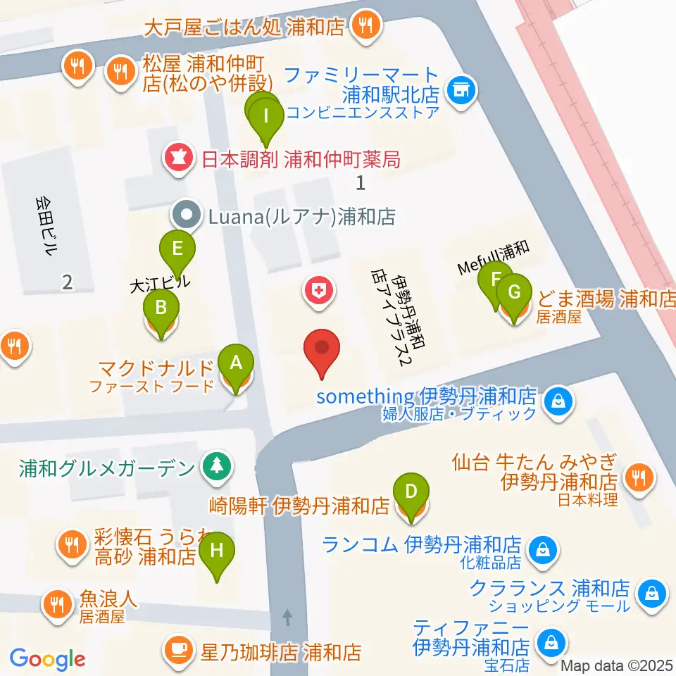 柏屋楽器本店 浦和ミュージックプラザ周辺のファミレス・ファーストフード一覧地図