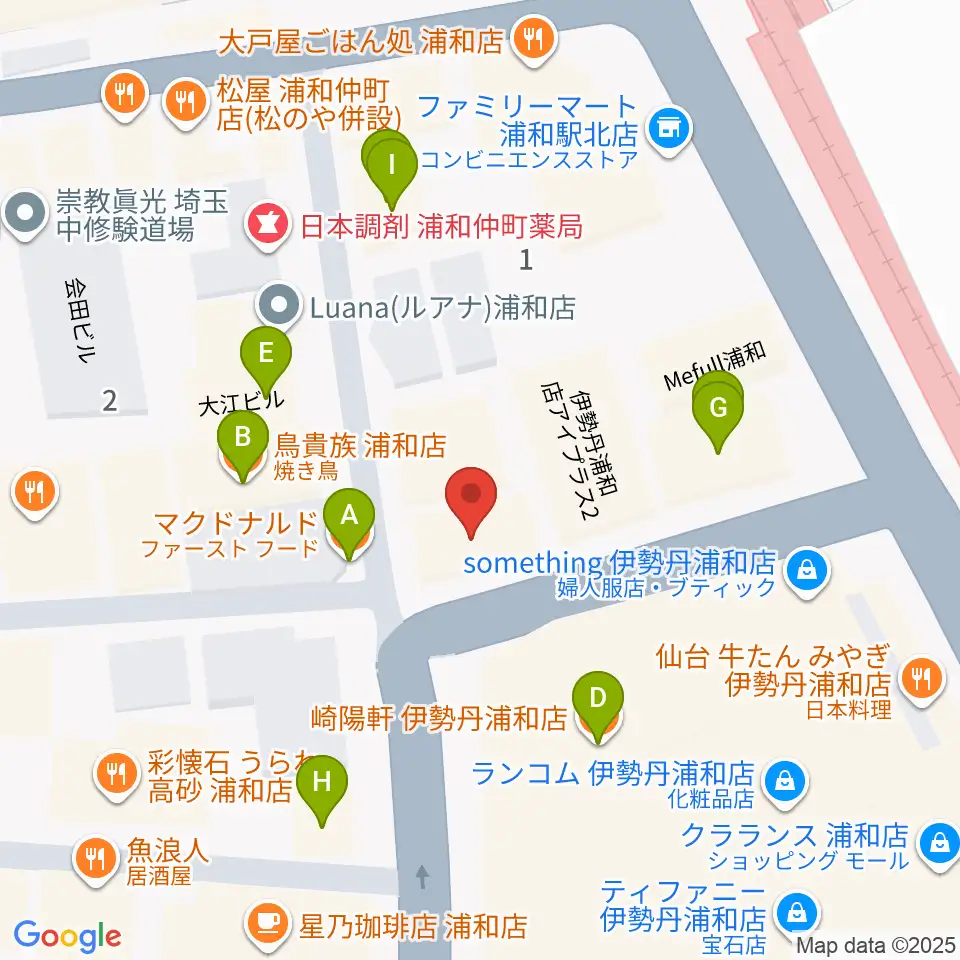 柏屋楽器本店 浦和ミュージックプラザ周辺のファミレス・ファーストフード一覧地図