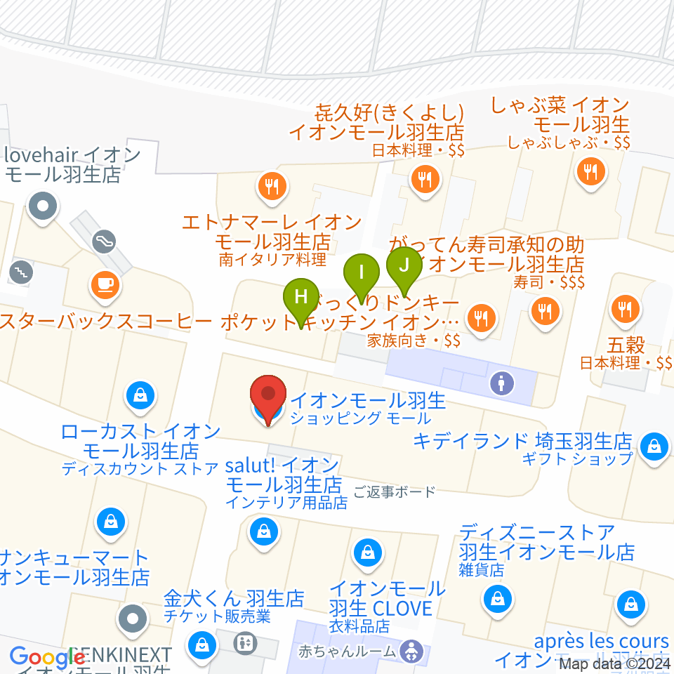 JEUGIAカルチャーセンター イオンモール羽生周辺のファミレス・ファーストフード一覧地図