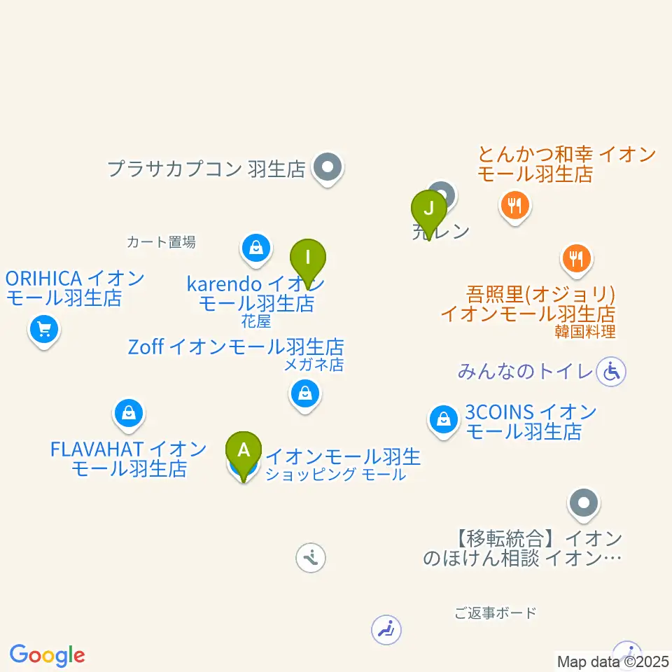 JEUGIAカルチャーセンター イオンモール羽生周辺のファミレス・ファーストフード一覧地図