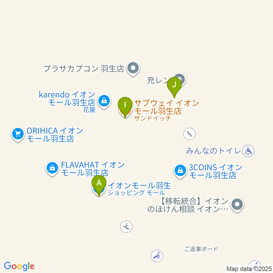 JEUGIAカルチャーセンター イオンモール羽生周辺のファミレス・ファーストフード一覧地図
