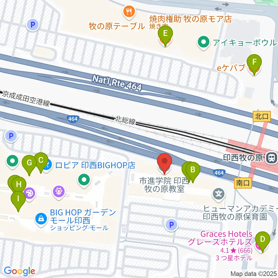 JEUGIAカルチャーセンター BIGHOP印西周辺のファミレス・ファーストフード一覧地図