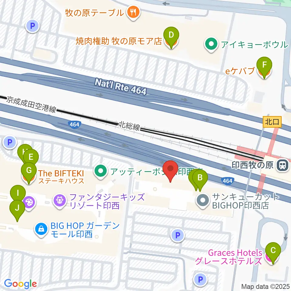 JEUGIAカルチャーセンター BIGHOP印西周辺のファミレス・ファーストフード一覧地図