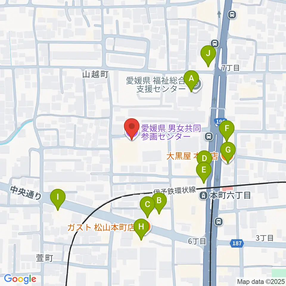 愛媛県男女共同参画センター周辺のファミレス・ファーストフード一覧地図
