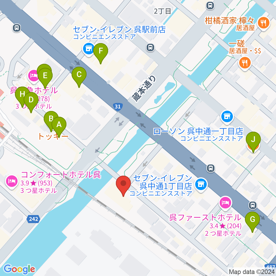 ビューポートくれ周辺のファミレス・ファーストフード一覧地図