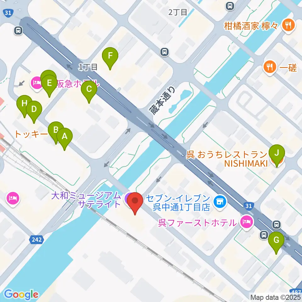 ビューポートくれ周辺のファミレス・ファーストフード一覧地図