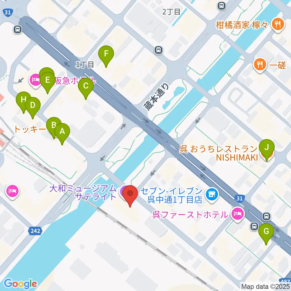 ビューポートくれ周辺のファミレス・ファーストフード一覧地図
