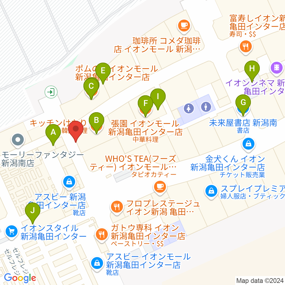 タワーレコード 新潟店周辺のファミレス・ファーストフード一覧地図