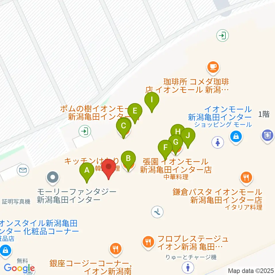 タワーレコード 新潟店周辺のファミレス・ファーストフード一覧地図