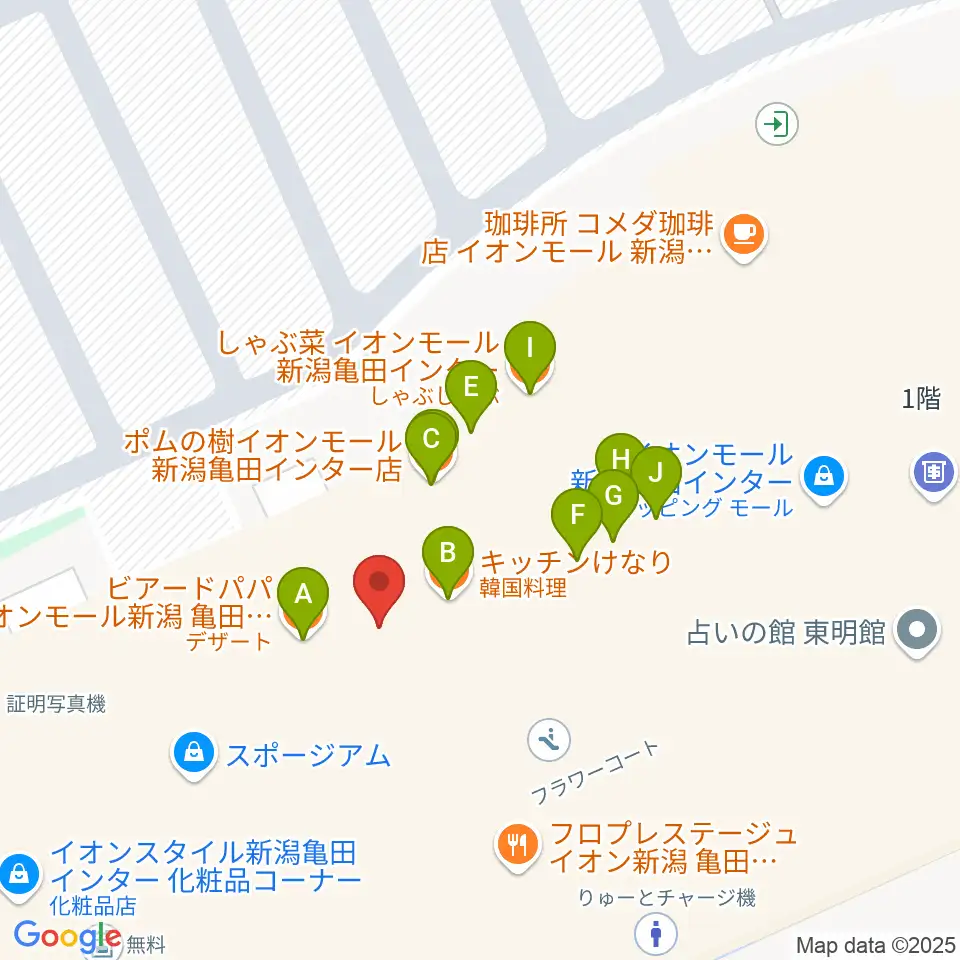 タワーレコード 新潟店周辺のファミレス・ファーストフード一覧地図