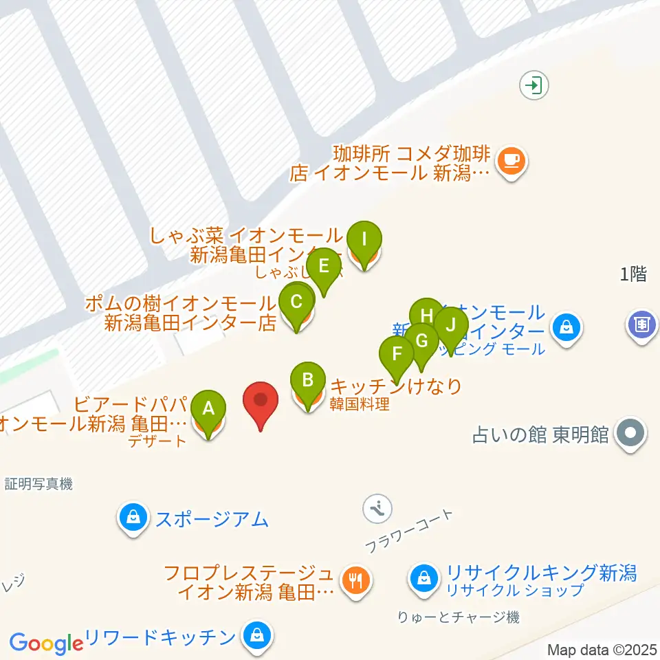 タワーレコード 新潟店周辺のファミレス・ファーストフード一覧地図