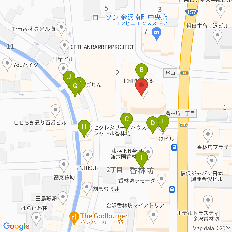 北國新聞文化センター 金沢本部教室周辺のファミレス・ファーストフード一覧地図