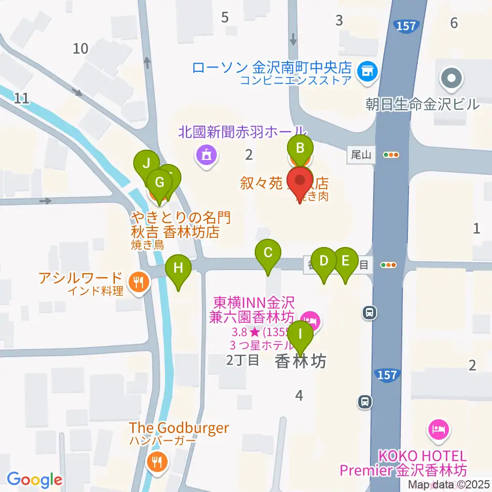 北國新聞文化センター 金沢本部教室周辺のファミレス・ファーストフード一覧地図