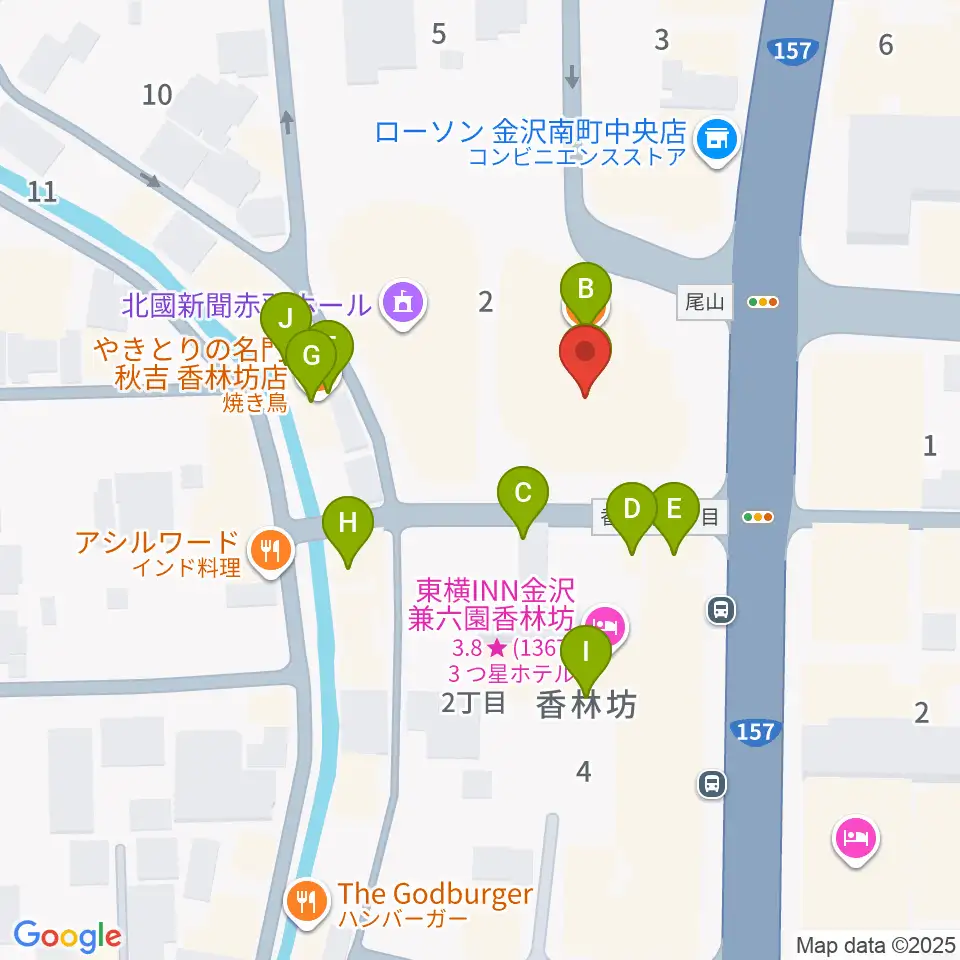 北國新聞文化センター 金沢本部教室周辺のファミレス・ファーストフード一覧地図