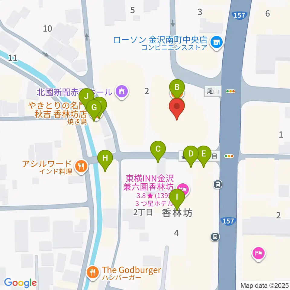 北國新聞文化センター 金沢本部教室周辺のファミレス・ファーストフード一覧地図