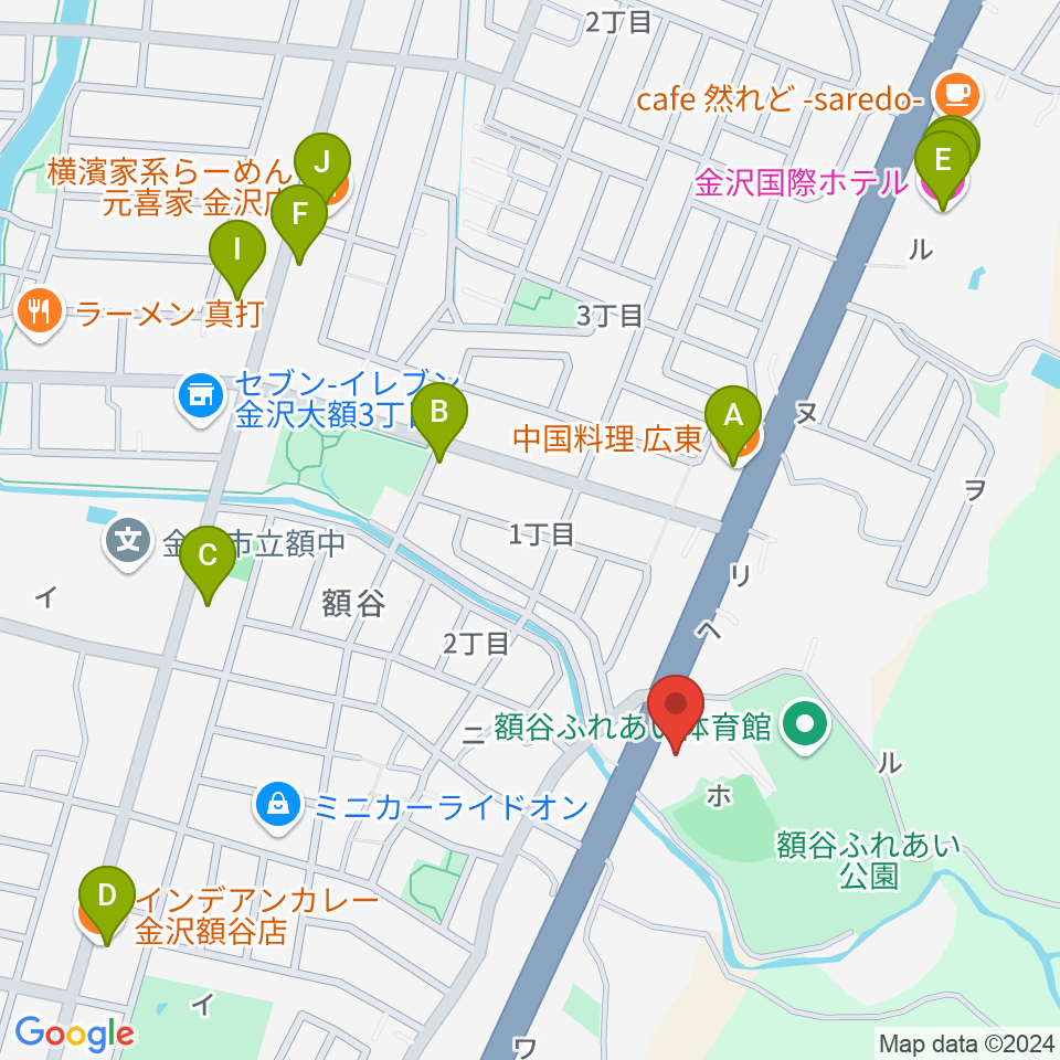 北國新聞文化センター 金沢南スタジオ周辺のファミレス・ファーストフード一覧地図