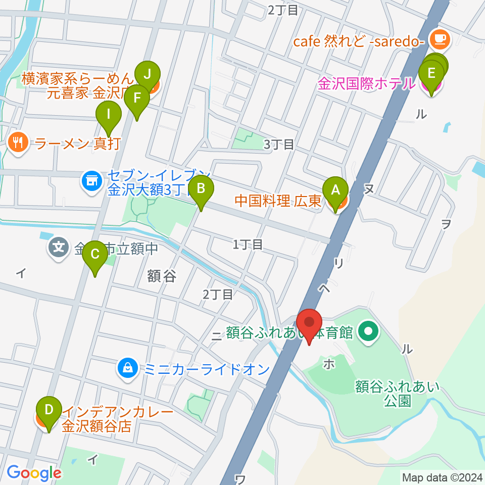 北國新聞文化センター 金沢南スタジオ周辺のファミレス・ファーストフード一覧地図