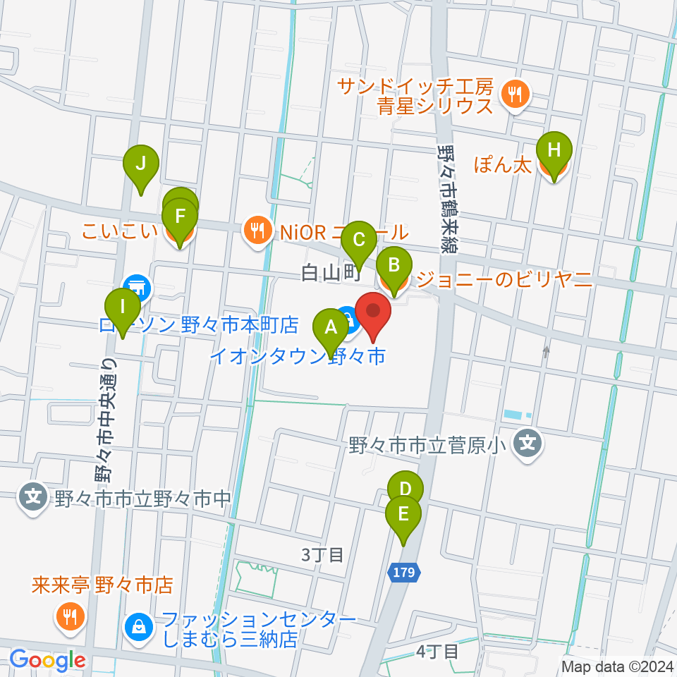 北國新聞文化センター イオンタウン野々市スタジオ周辺のファミレス・ファーストフード一覧地図