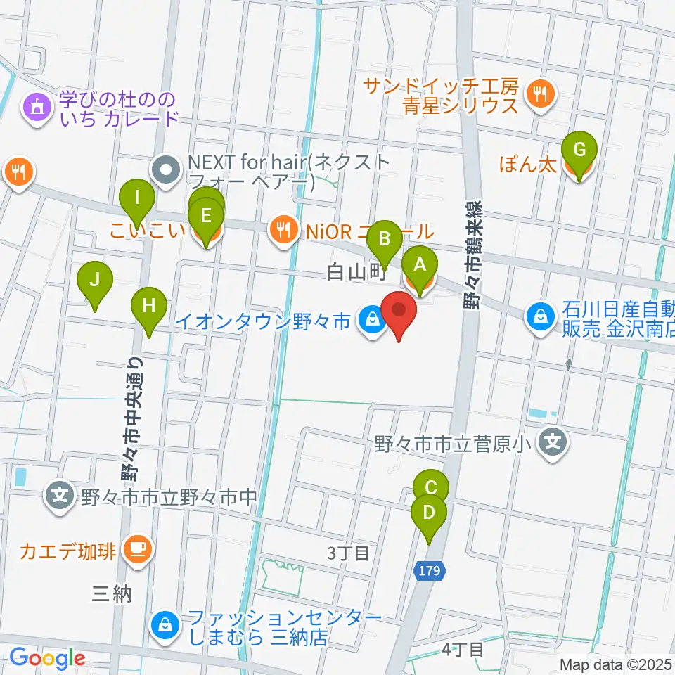 北國新聞文化センター イオンタウン野々市スタジオ周辺のファミレス・ファーストフード一覧地図