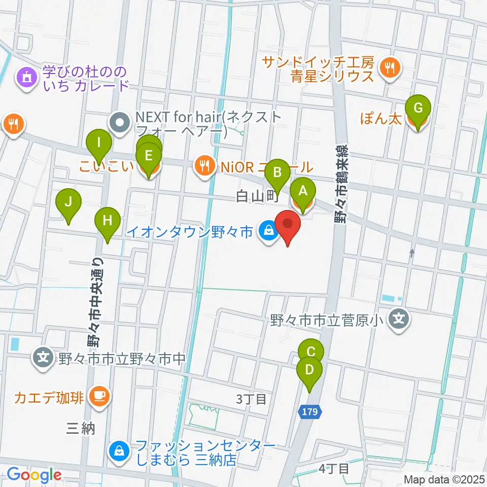 北國新聞文化センター イオンタウン野々市スタジオ周辺のファミレス・ファーストフード一覧地図