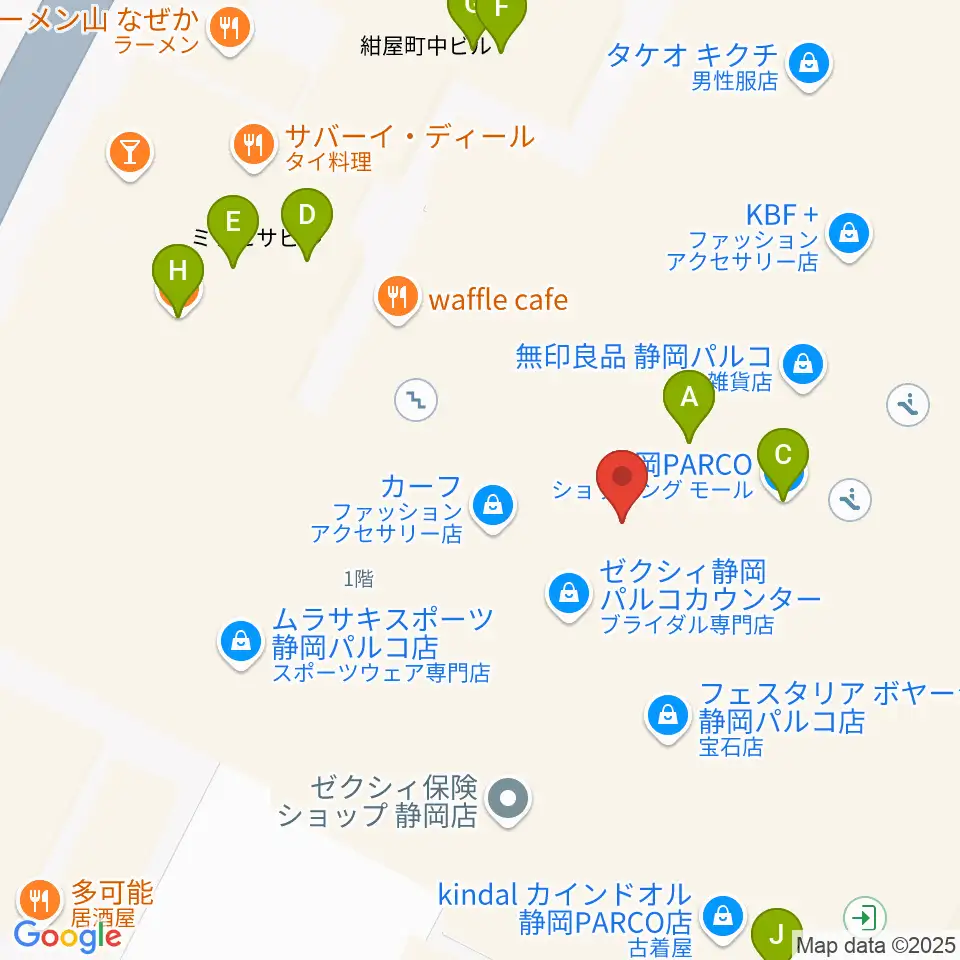 タワーレコード静岡店周辺のファミレス・ファーストフード一覧地図