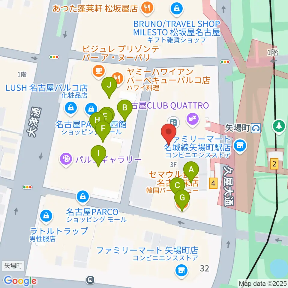 タワーレコード名古屋パルコ店周辺のファミレス・ファーストフード一覧地図