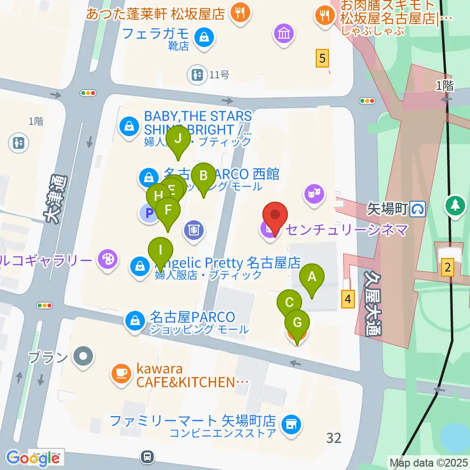 タワーレコード名古屋パルコ店周辺のファミレス・ファーストフード一覧地図