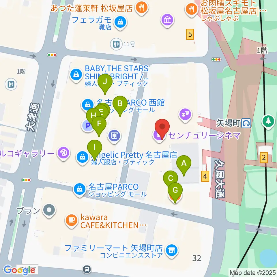 タワーレコード名古屋パルコ店周辺のファミレス・ファーストフード一覧地図