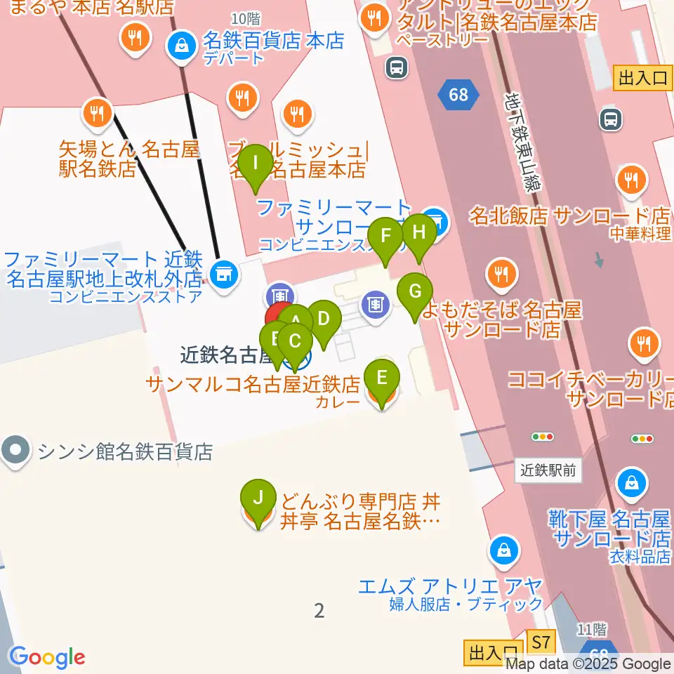 タワーレコード名古屋近鉄パッセ店周辺のファミレス・ファーストフード一覧地図