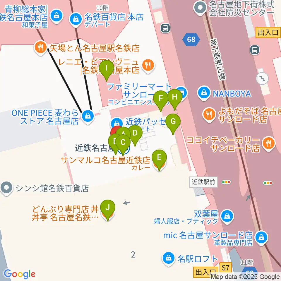 タワーレコード名古屋近鉄パッセ店周辺のファミレス・ファーストフード一覧地図