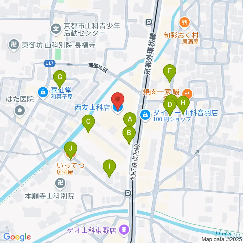 JEUGIAカルチャーセンター 西友山科周辺のファミレス・ファーストフード一覧地図