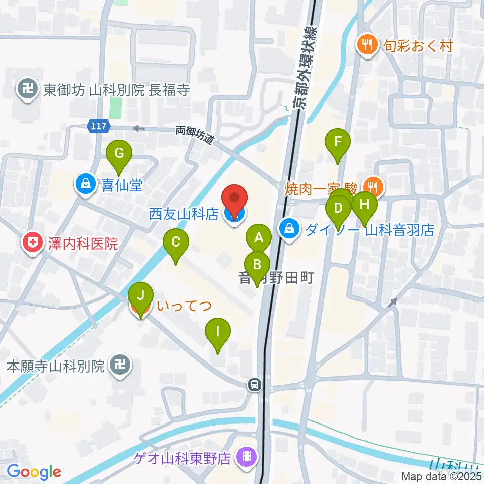 JEUGIAカルチャーセンター 西友山科周辺のファミレス・ファーストフード一覧地図