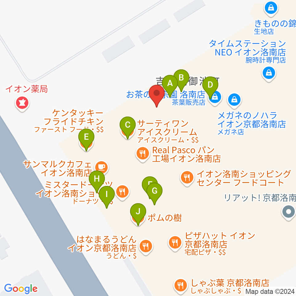 JEUGIAカルチャーセンター イオン洛南周辺のファミレス・ファーストフード一覧地図