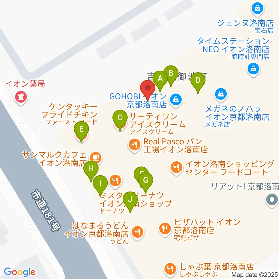 JEUGIAカルチャーセンター イオン洛南周辺のファミレス・ファーストフード一覧地図