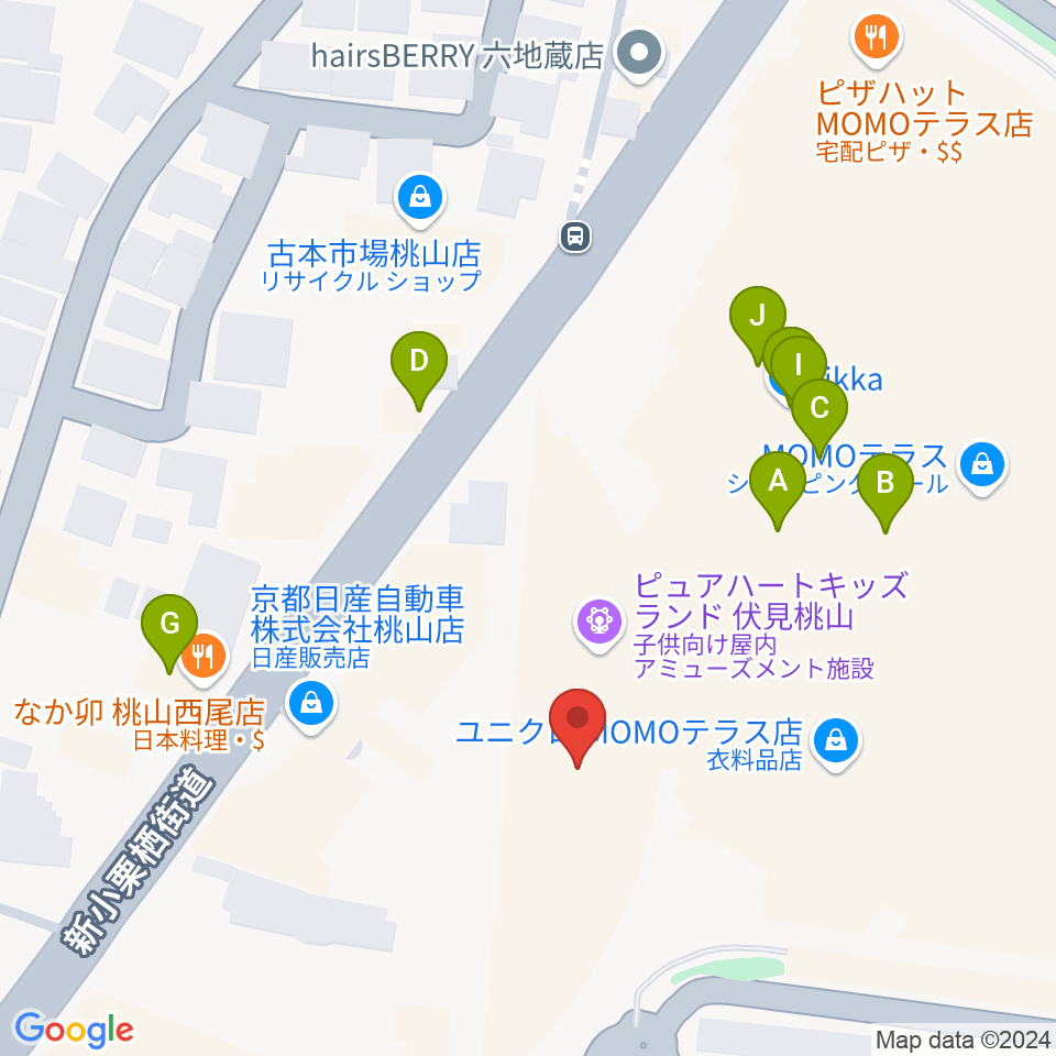 JEUGIAカルチャーセンター MOMOテラス周辺のファミレス・ファーストフード一覧地図