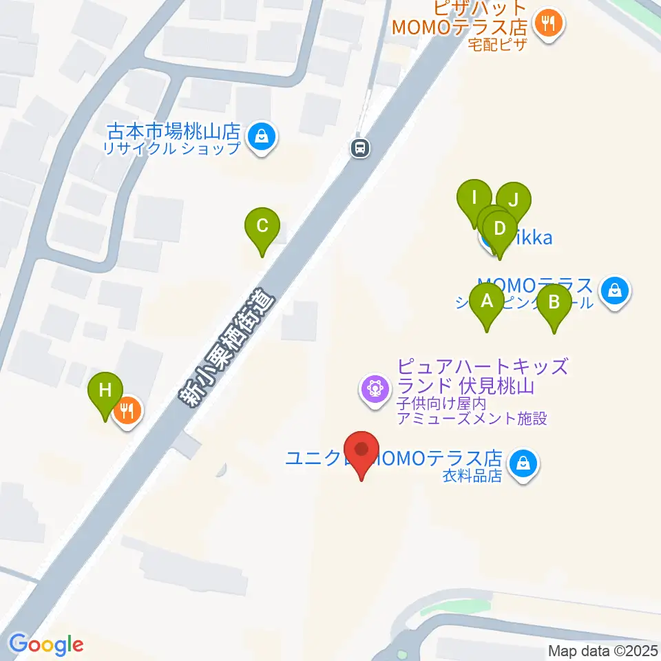 JEUGIAカルチャーセンター MOMOテラス周辺のファミレス・ファーストフード一覧地図