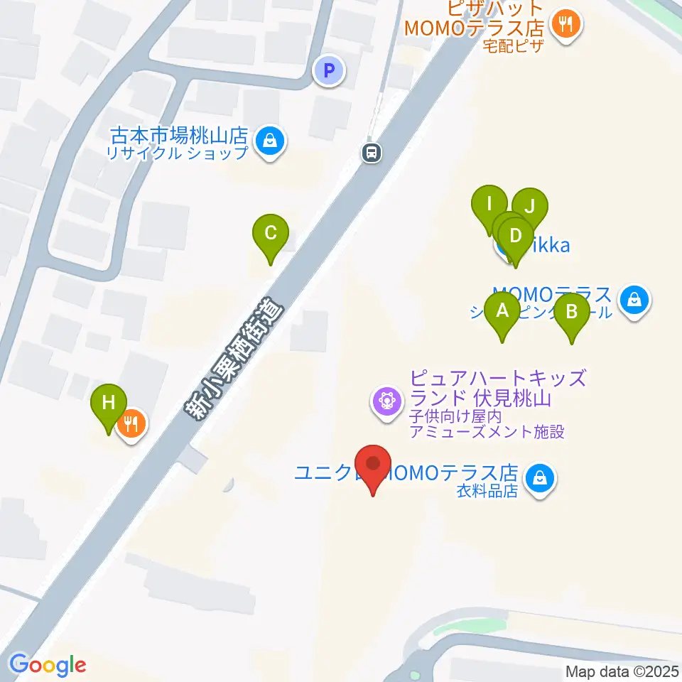 JEUGIAカルチャーセンター MOMOテラス周辺のファミレス・ファーストフード一覧地図