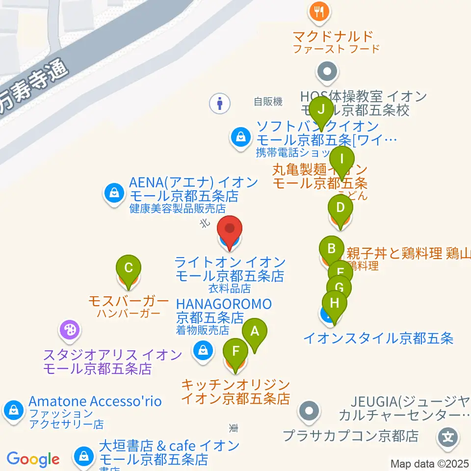JEUGIAカルチャーセンター イオンモール京都五条周辺のファミレス・ファーストフード一覧地図