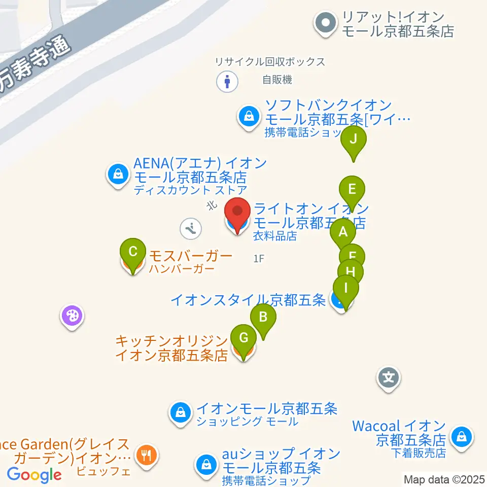 JEUGIAカルチャーセンター イオンモール京都五条周辺のファミレス・ファーストフード一覧地図