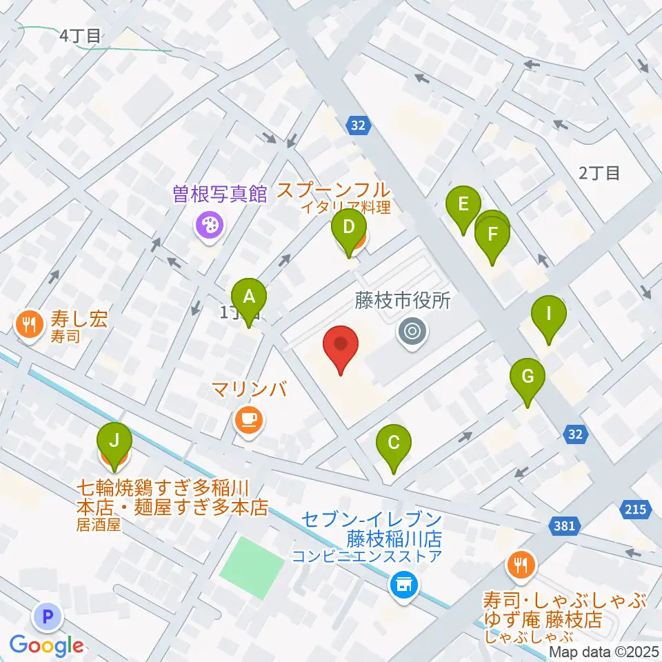 藤枝市民会館周辺のファミレス・ファーストフード一覧地図
