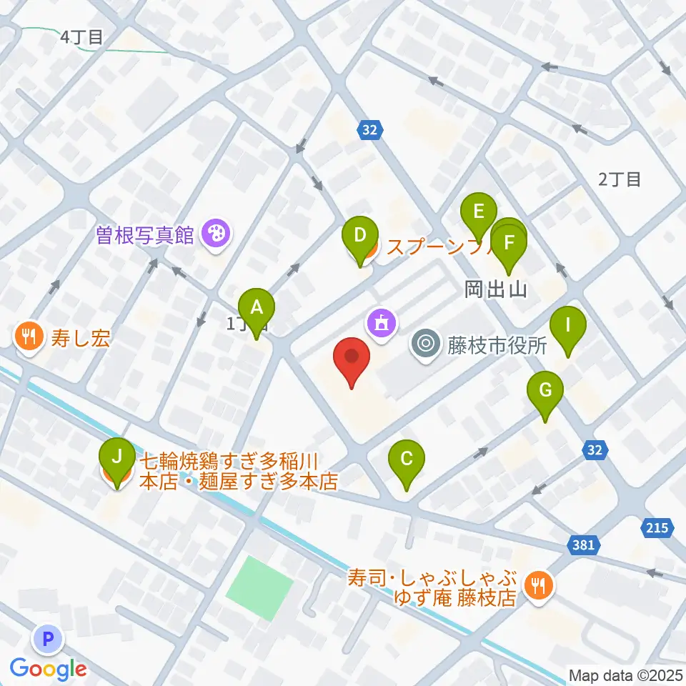藤枝市民会館周辺のファミレス・ファーストフード一覧地図