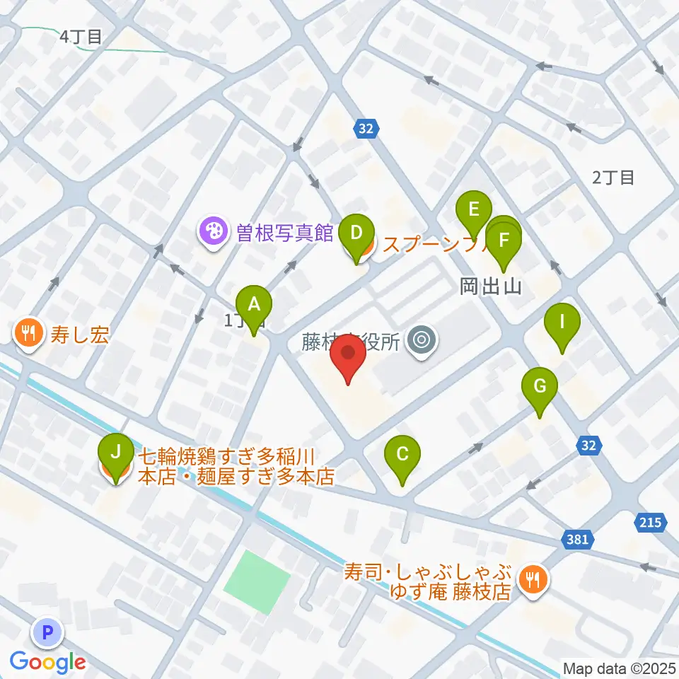 藤枝市民会館周辺のファミレス・ファーストフード一覧地図