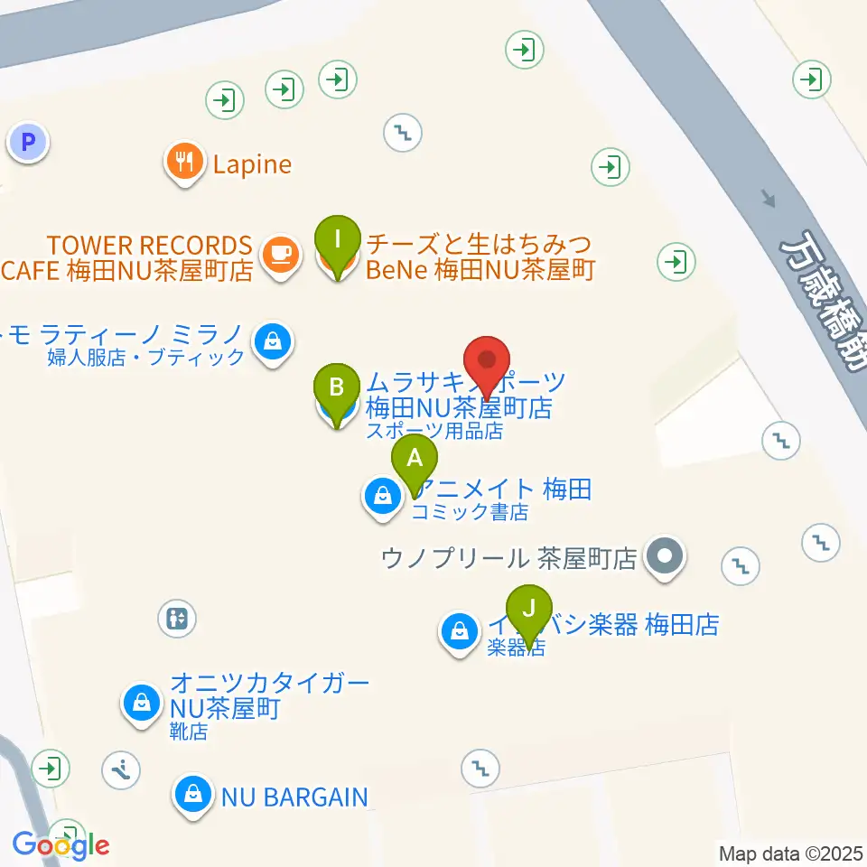 タワーレコード梅田NU茶屋町店周辺のファミレス・ファーストフード一覧地図