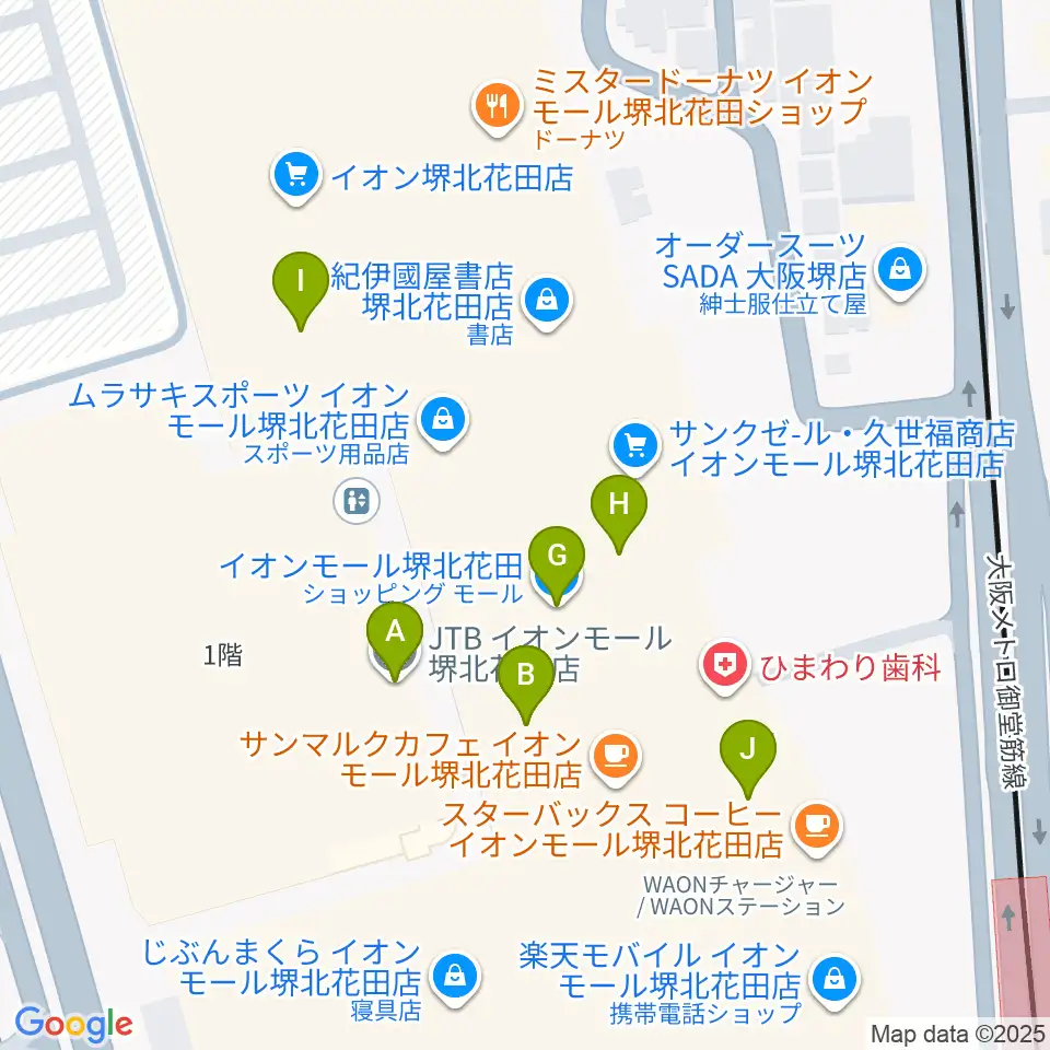 JEUGIAカルチャーセンター イオンモール堺北花田周辺のファミレス・ファーストフード一覧地図