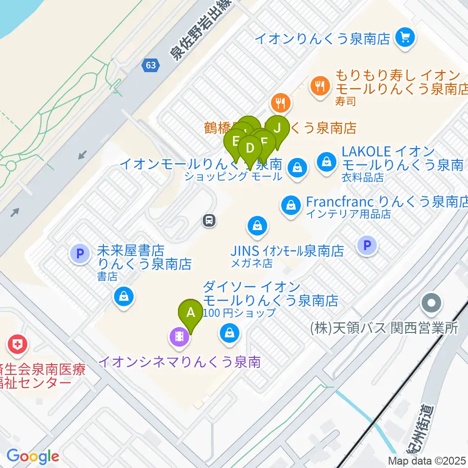 JEUGIAカルチャーセンター イオンモールりんくう泉南周辺のファミレス・ファーストフード一覧地図